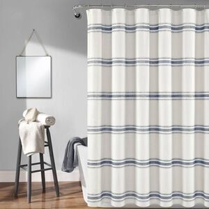 Lush Decor - Farmhouse Striped Shower Curtain Navy - Lush Décor Navy